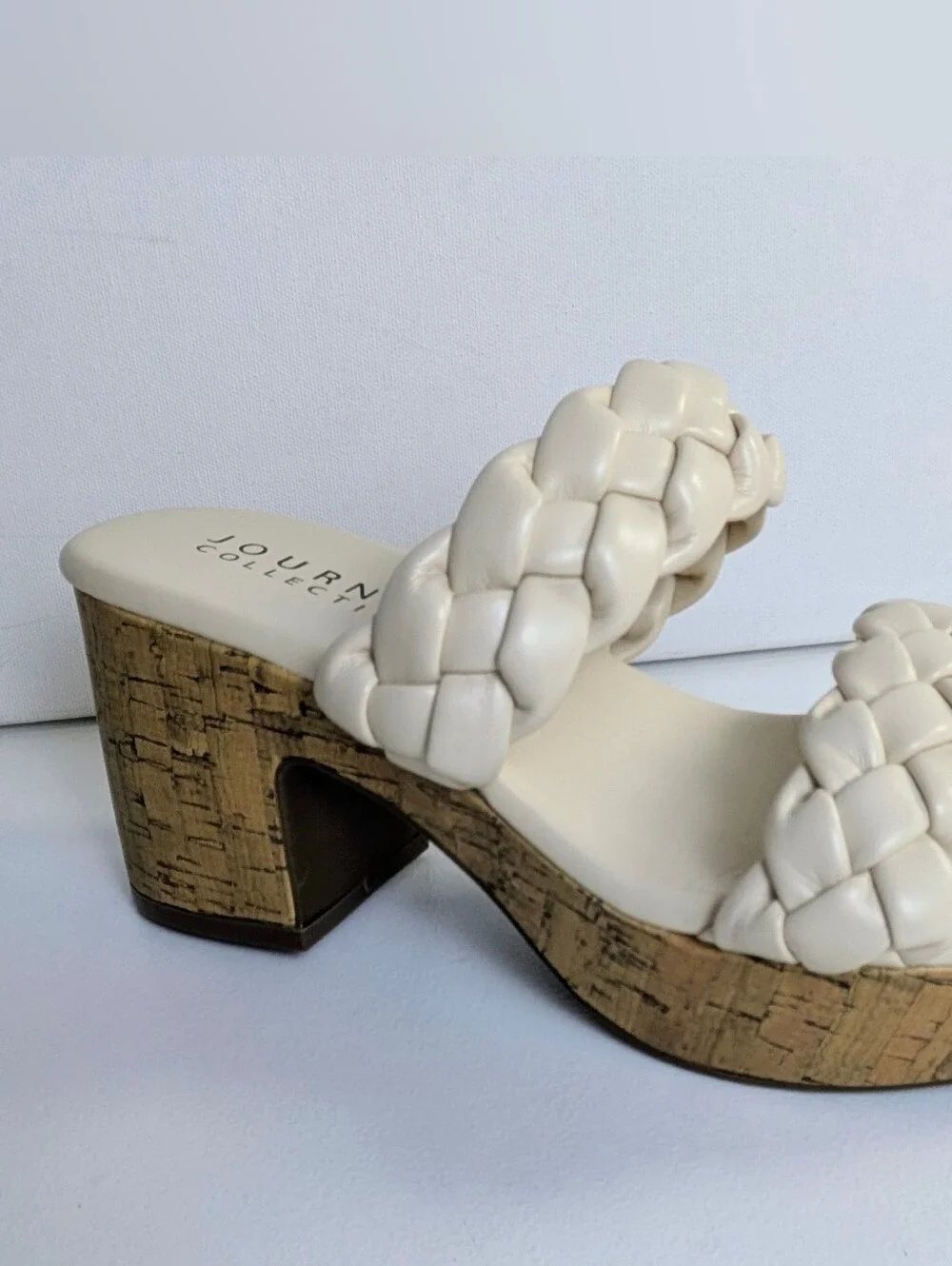 Journee Collection Kyaa Vegan Leather Braided Slip On Sandals Size 7 Cream New